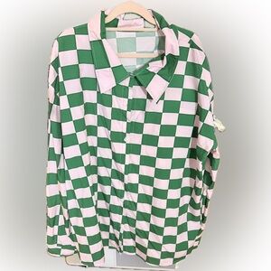 SHEIN Pink & Green Checkered Top